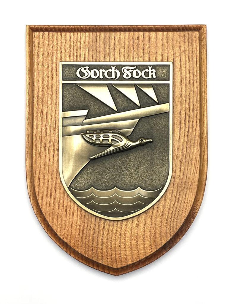 Massives Wappen - A60 Segelschulschiff GORCH FOCK messingfarben