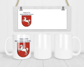 Keramiktasse F208 Fregatte NIEDERSACHSEN WAPPEN weiß