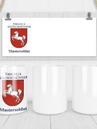 Keramiktasse F208 Fregatte NIEDERSACHSEN WAPPEN mit Name weiß