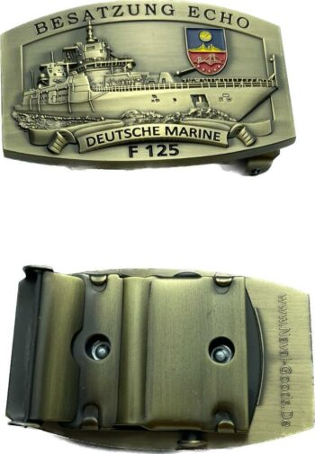 F125 Besatzung ECHO - Gürtelschnalle massiv messingfarben m. Wappen – Bild 2
