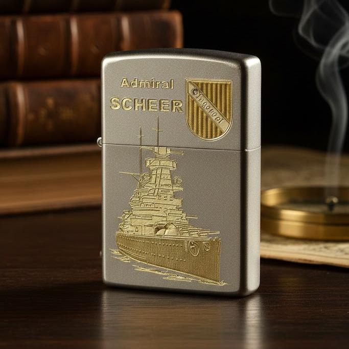 Panzerschiff Admiral Scheer – ZIPPO Sturmfeuerzeug m. Diamantgravur - German Navy / WKII